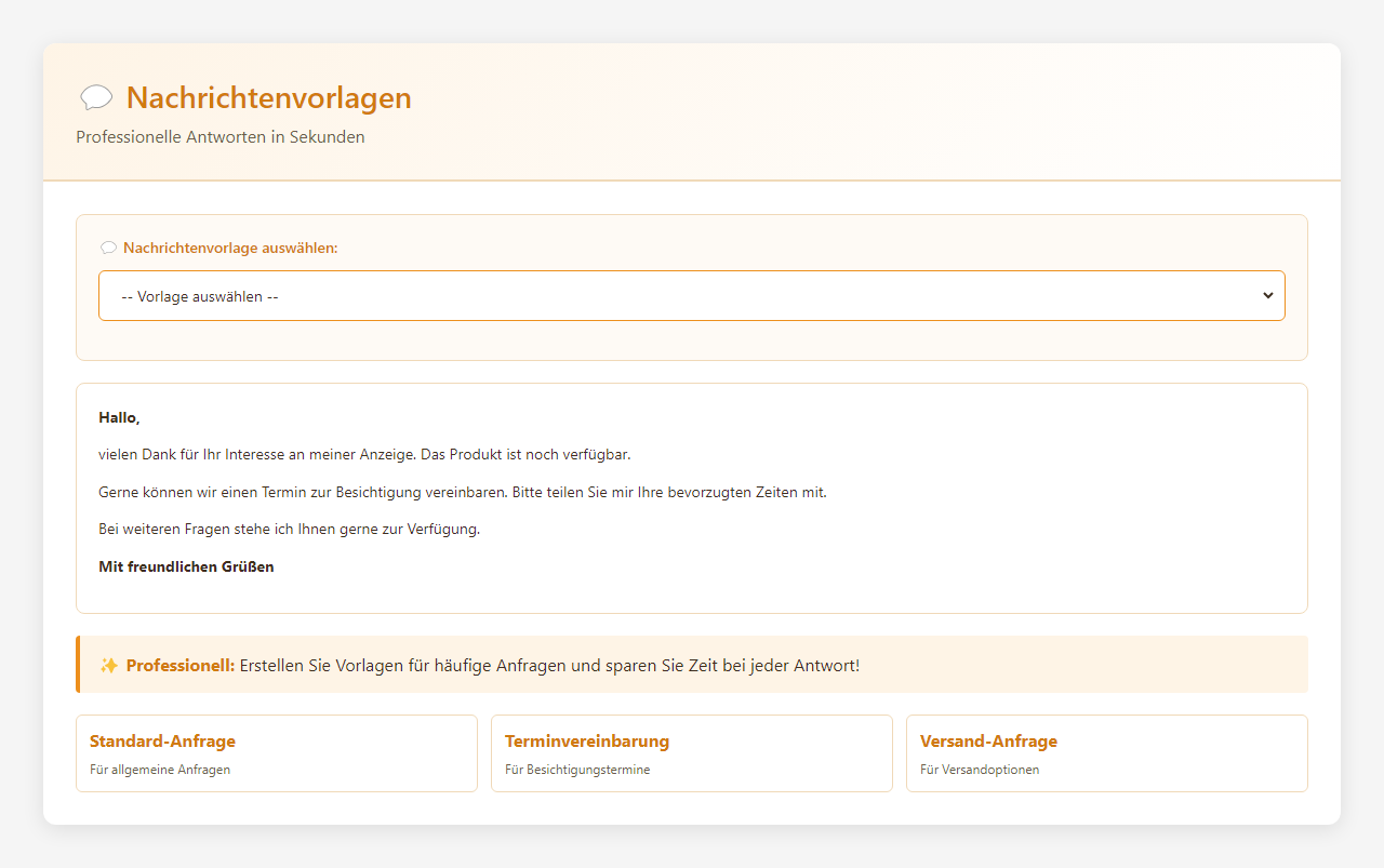 Produktdemo für Nachrichtenvorlagen in Kleinanzeigen