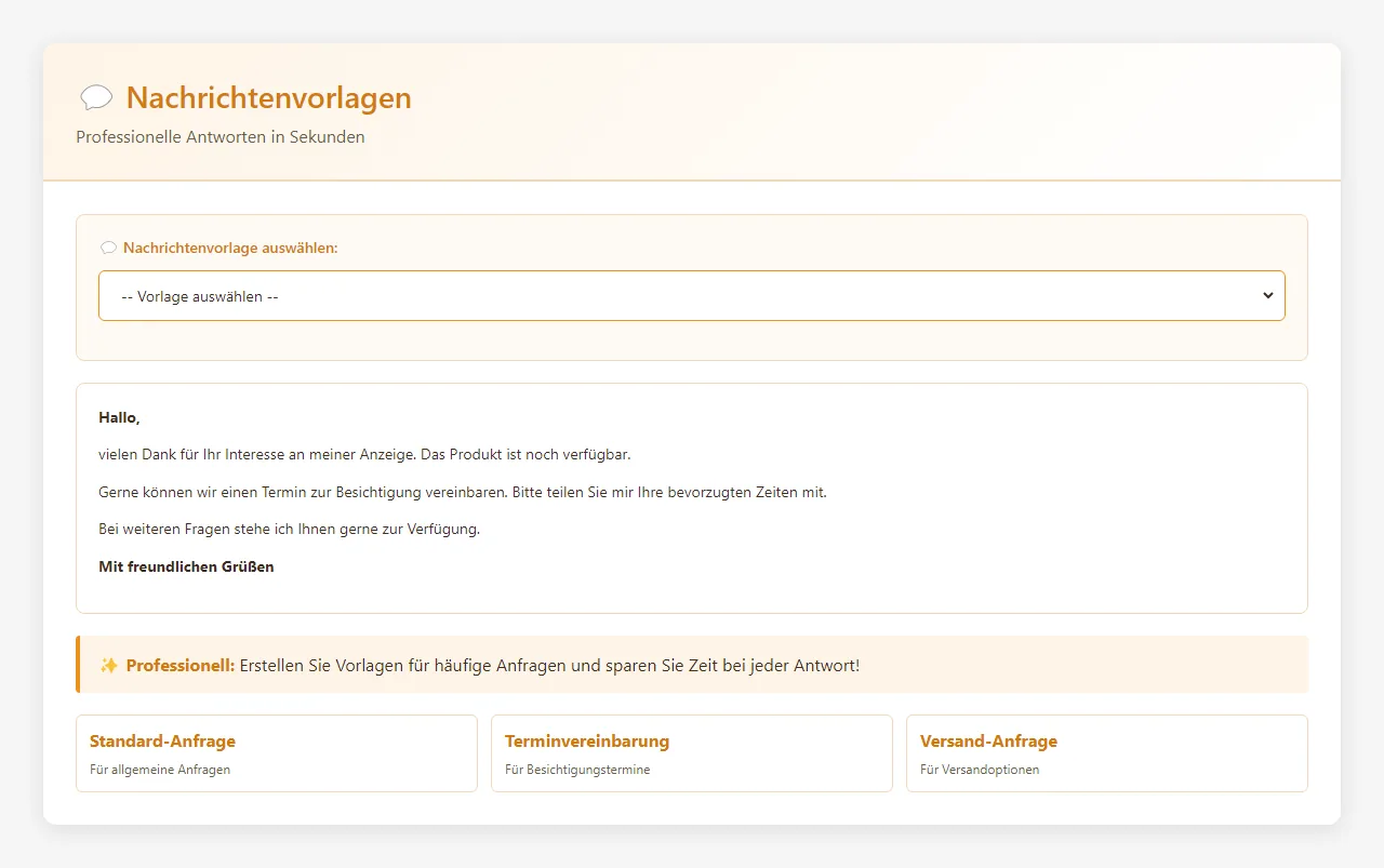 Produktdemo für Nachrichtenvorlagen in Kleinanzeigen